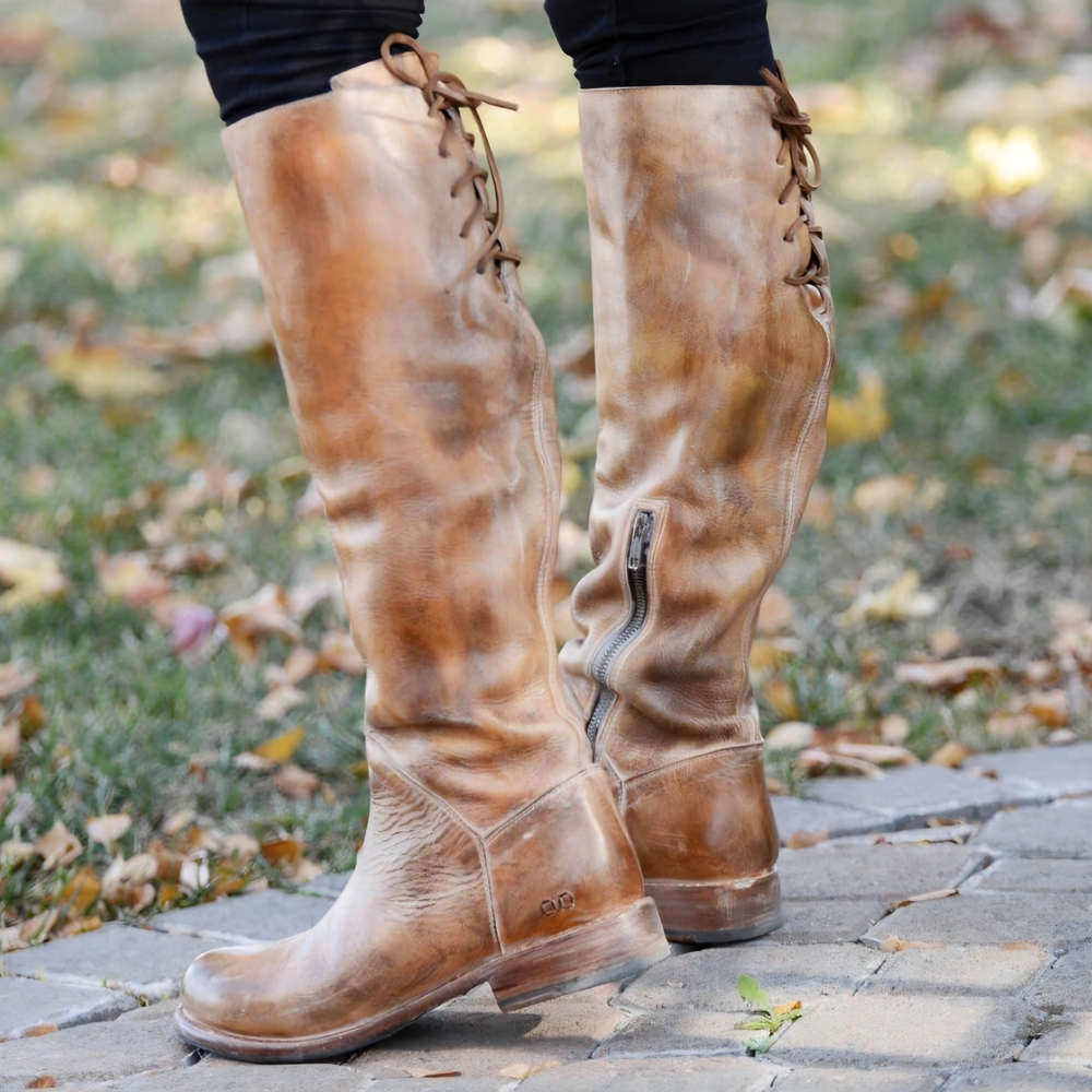 BED|STU Women's Brown Lace-Up Leather Boots